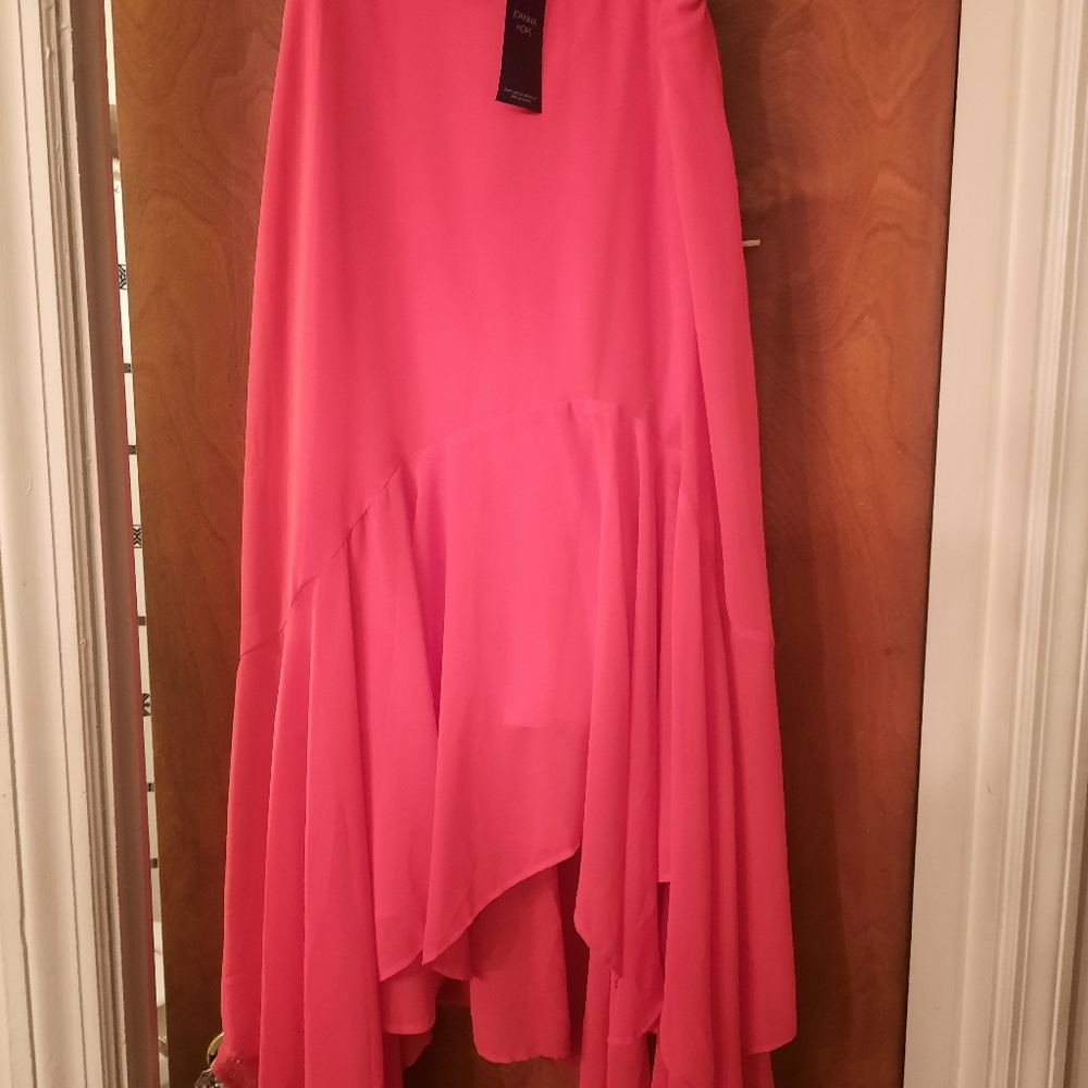 Red Shark Tail Hi-Lo Maxi Skirt